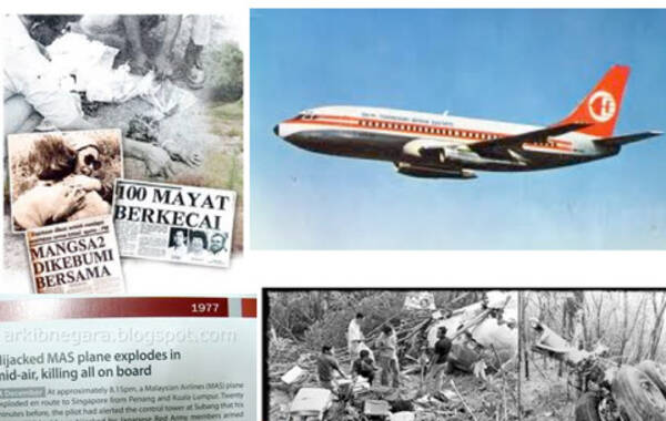 1977年12月4日，馬來西亞航空653號班機，正前往吉隆坡梳邦機場。在飛至煤炭山（Batu Arang）時，被一名操日文的男子脅持，最後飛機不明原因墜毀，全機100人無人生還。 圖為墜機後，搜救人員在尋找飛機殘骸。