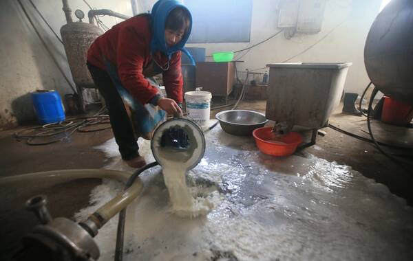 2015年1月7日，由于收购量急剧下降，北京延庆县大榆树镇下辛庄村的奶牛养殖户每天将上千斤白花花的牛奶倒进水沟。奶农把多余的鲜牛奶倒进奶站的下水道。