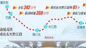 重慶東站、渝廈高鐵重慶東至黔江段明日開通運營