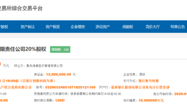 青岛国资转让蓝色医谷20%股权