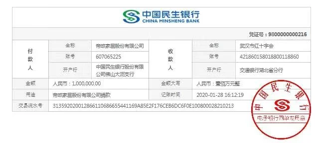 汉新型冠状病毒疫情防控工作。目前该款项已汇转至武汉市红十字会账户。