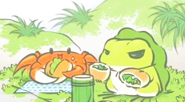 在家里吃饭的青蛙 《旅行青蛙》游戏截图,主角为一只青蛙。出门后青蛙往家里寄的各种风格的明信片。游戏截图 有一只蛙,靠独自吃饭旅行,到处走走停停,多日高居热搜榜单。这款放置类游戏——《旅行青蛙》已经连续占据apple store里下载排行第一。 一切都是随机与未知。游戏里的青蛙戴上荷叶帽拿着备好的行李出门,途中会邮寄明信片,可能带回某地的土特产,但玩家主人永远不知道,它在想什么?会做什么?什么时候回家?什么时候远行?中途遇到谁,发生怎样的故事?所能做的,就是收割三叶草,为