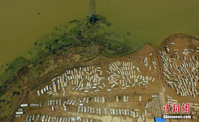 长沙一停车场600辆车被淹 密密麻麻沾满泥土