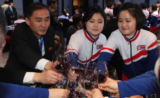 朝鲜拉拉队出席欢迎晚宴