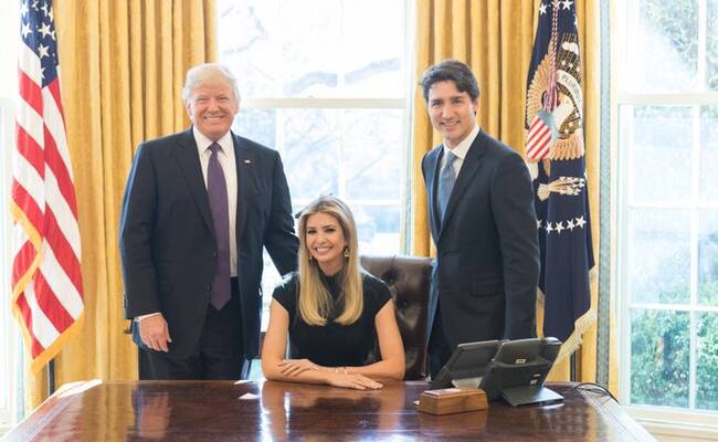 伊万卡晒与特鲁多特朗普合照 坐总统椅遭猛批