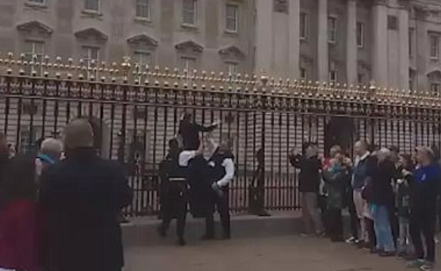 女子爬入白金汉宫时被拽下带走丨现场图