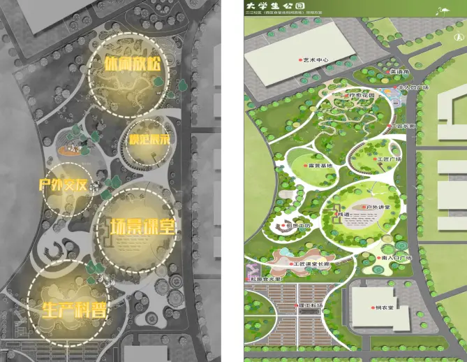 颜射
大学生公园功能分区图。图/颜射
建筑与设计学院