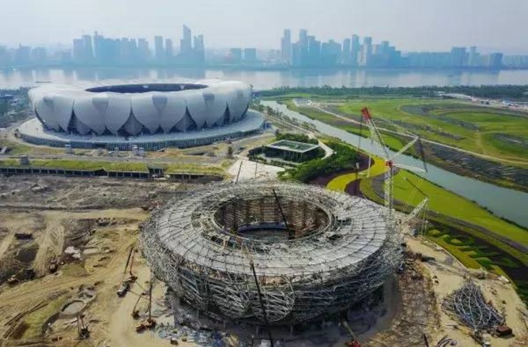 航拍 杭州奥体网球中心建造进程图(图)