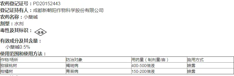 新型生物农药小檗碱，填补我国柑橘青苔防治市场的空白  第6张