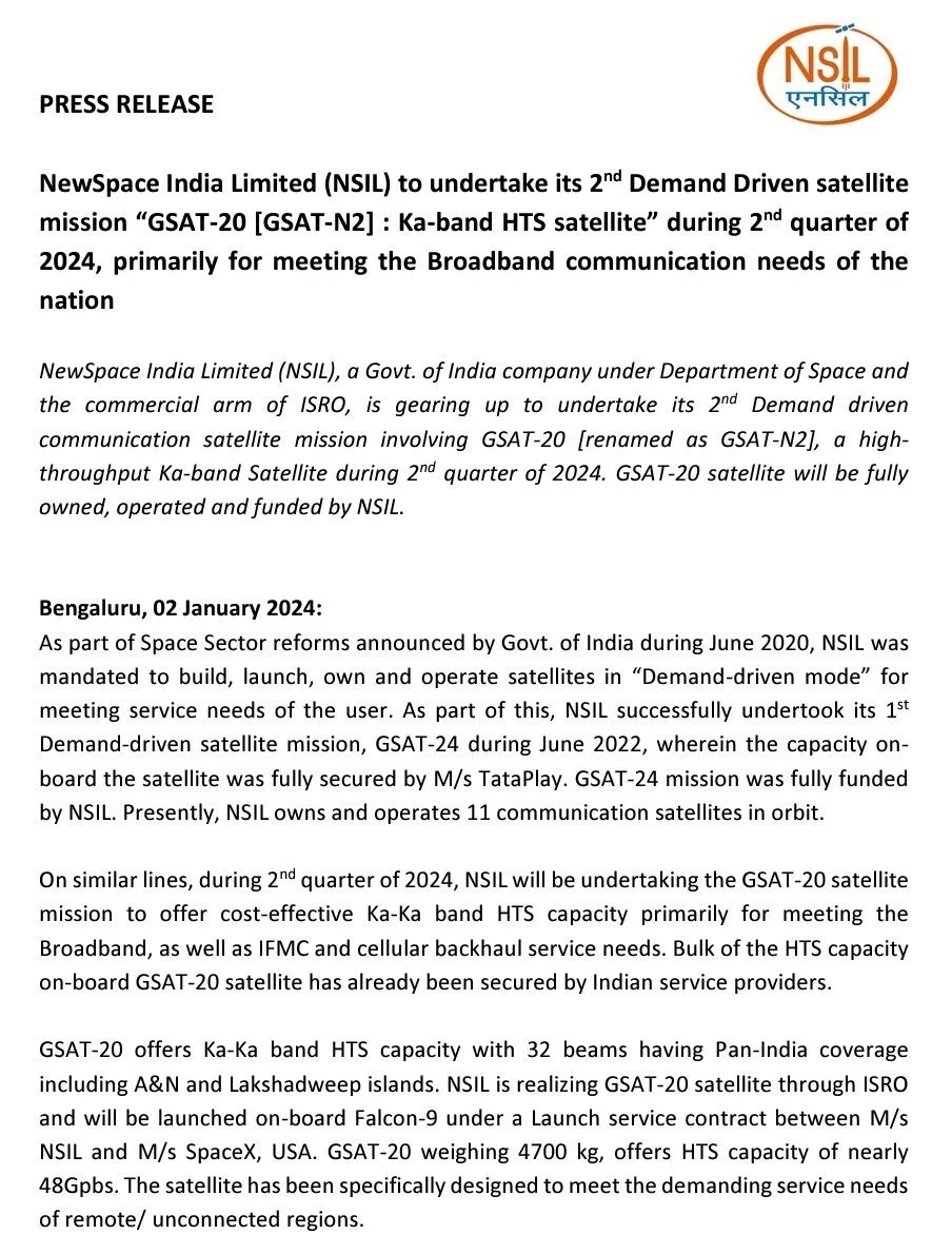 首次合作：印度将借助马斯克spacex火箭发射gsat-20通信卫星_凤凰网