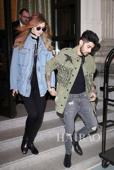 gigi hadid和男友zayn malik在米兰外出