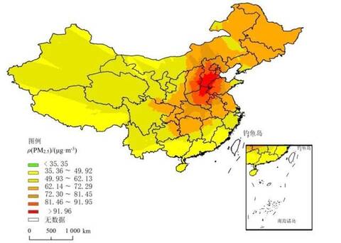 pm10全国分布图.来源:《中国主要大气污染物的时空分布特征研究》