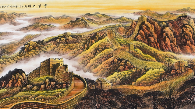 名家手绘真迹名家王宁长城山水画精品