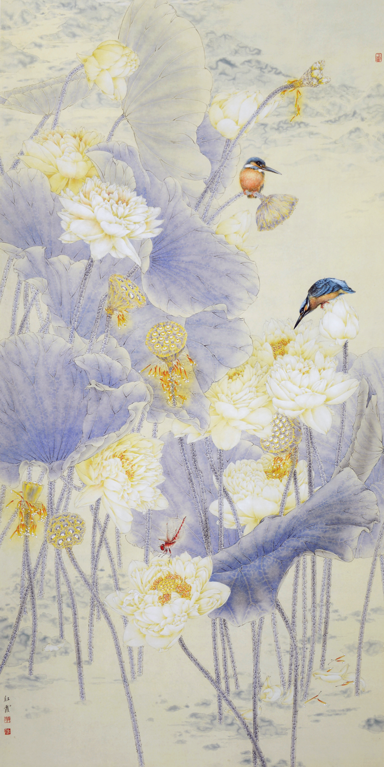 国色华彩齐红霞工笔画作品鉴赏