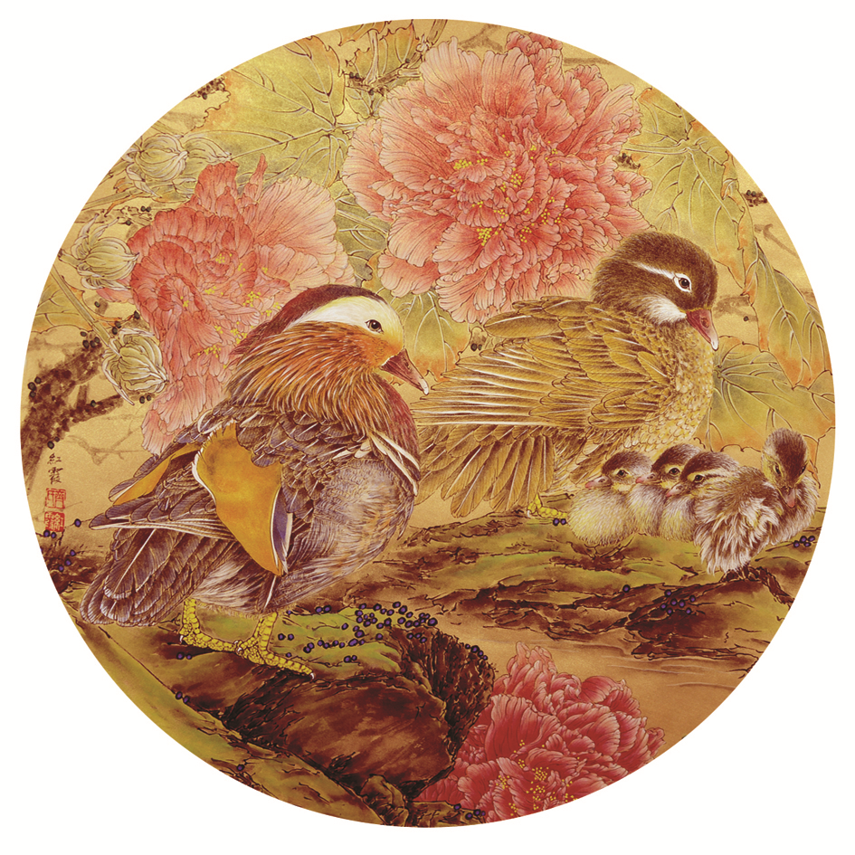 国色华彩齐红霞工笔画作品鉴赏