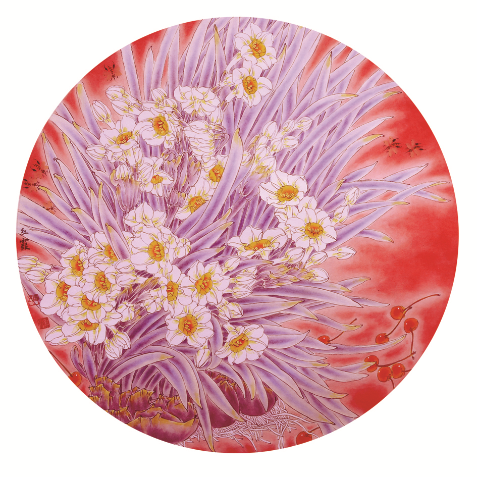 国色华彩齐红霞工笔画作品鉴赏