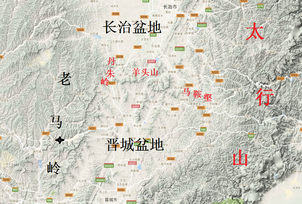 晋城盆地之内主要有丹水从中流过,其发源地为两盆地分界线丹朱岭.