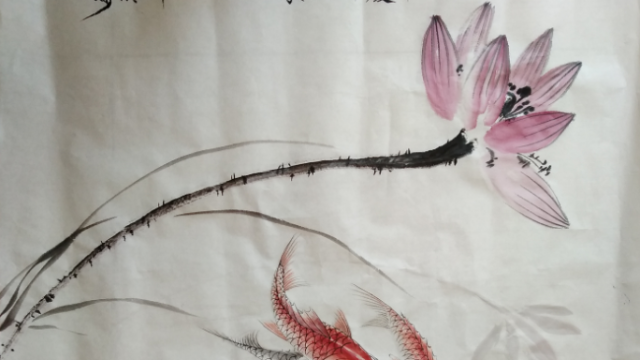 中国画花鸟画之荷鱼图