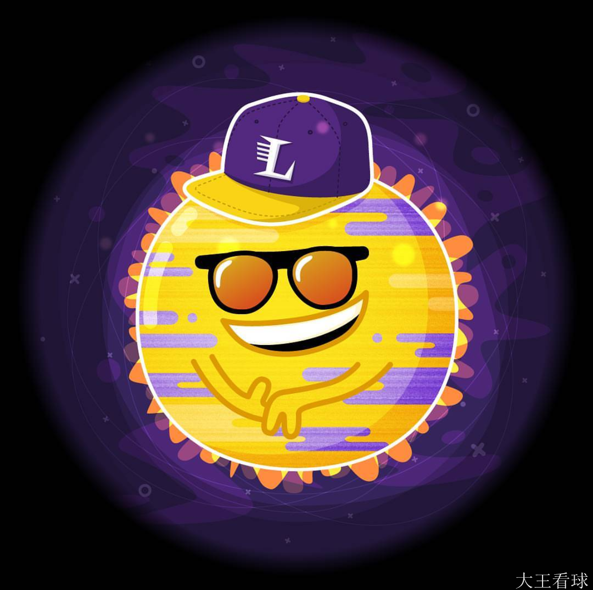 紫金的背景,加上帽子上的"l"字母,一看就是湖人