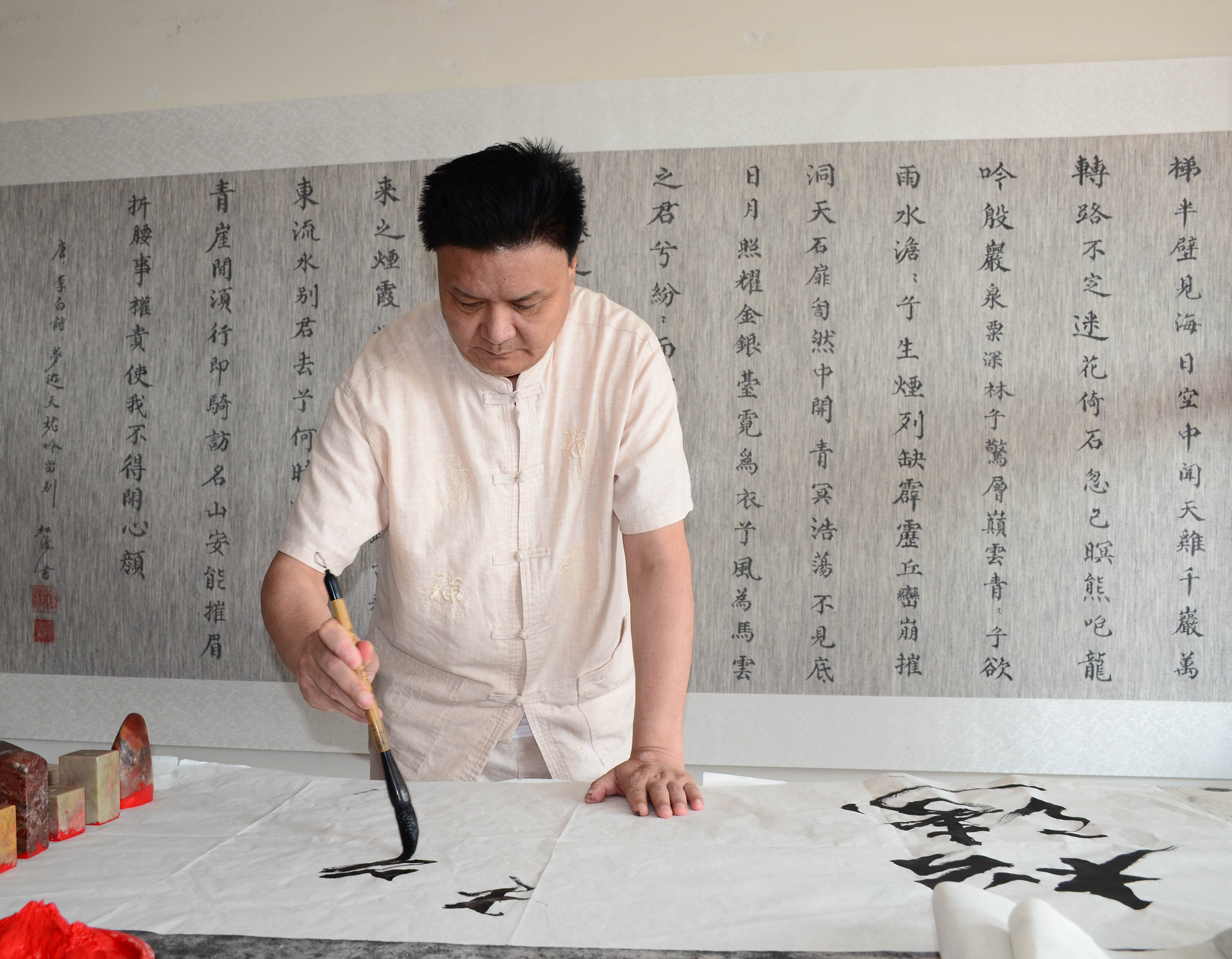 松涛书法作品镜框福禄寿禧禄4343cm