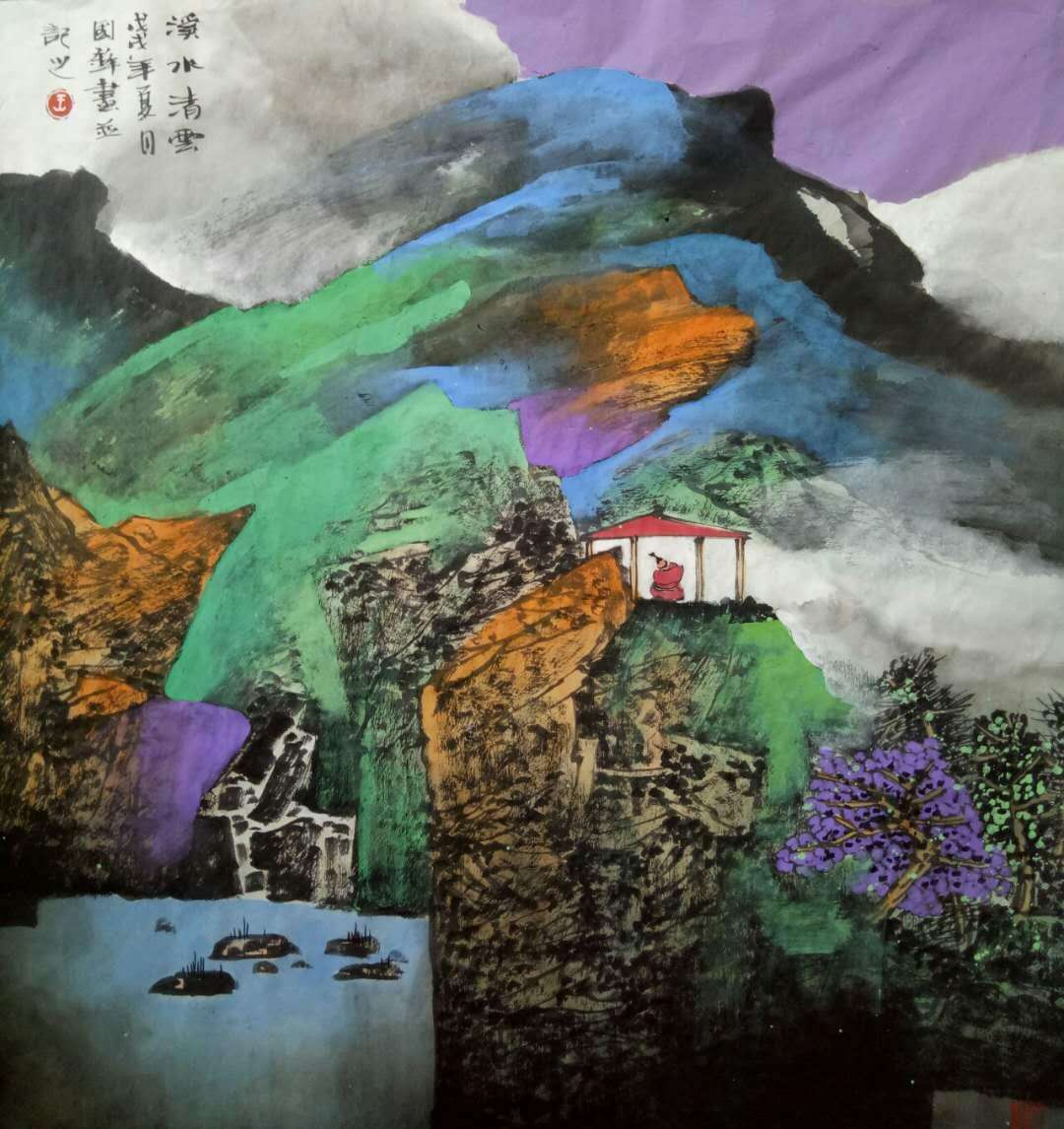 作品点睛: 传统笔墨与写意重彩的融合,现代感的色彩丰富细腻与传统