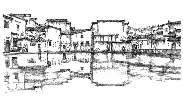 宏村月沼设计写生系列步骤临摹图一行手绘广州校区