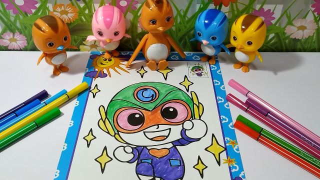 萌鸡小队涂颜色可爱的萌鸡们给开心超人涂色开心超人好炫酷