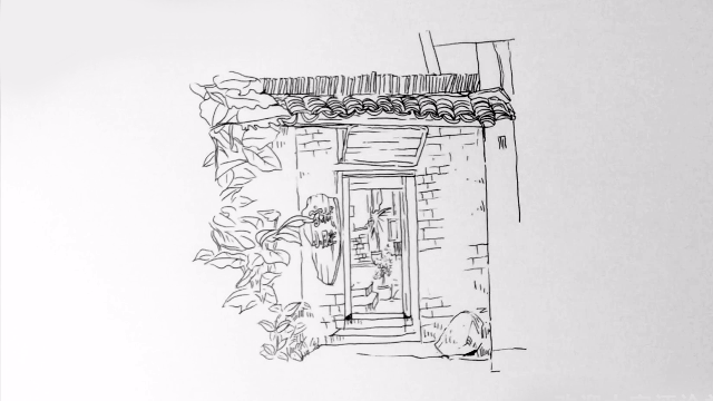 钢笔线描画写生徽派建筑小场景