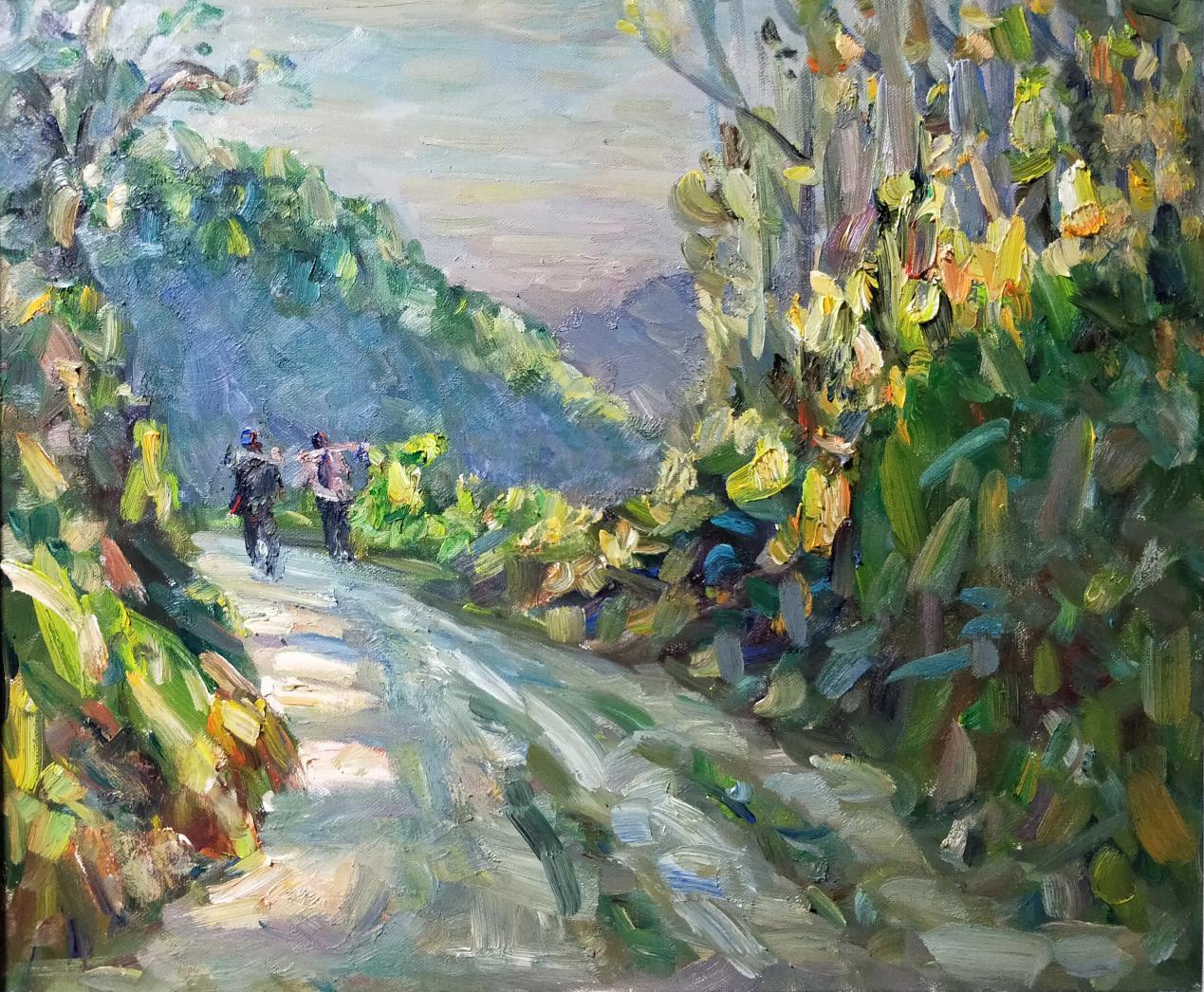 2018年油画作品《山路弯弯》 60cm x 50cm