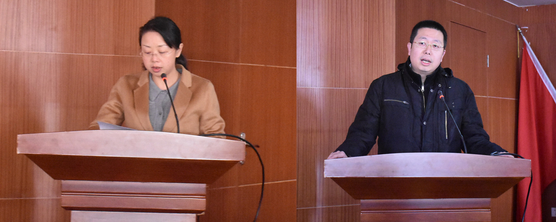 领导致辞,新洲区人民政府副区长,新洲区科技成果转化局局长陈晓红进行