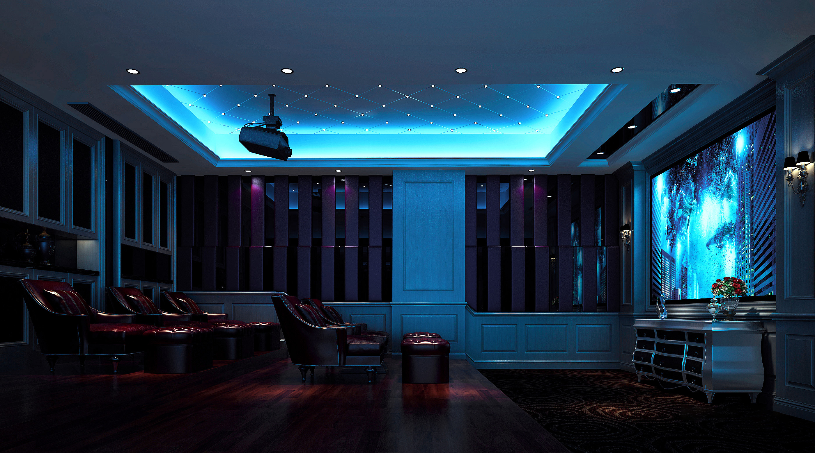 灯光效果布局比较复杂灯光对与影音室来说是非常重要的,千万不能将其