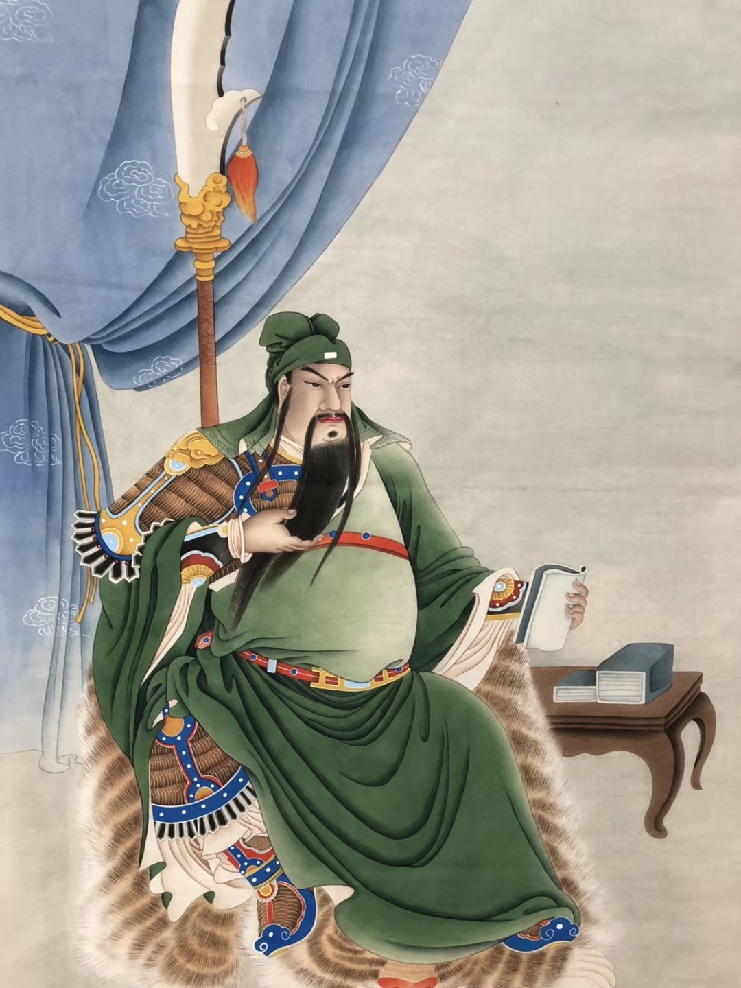手绘财神关公手持宝刀寓意辟邪挡灾令人们财运亨通镇宅守家