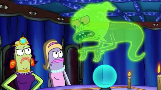 海绵宝宝看个恐怖电视剧都吓个半死,还是章鱼哥淡定啊