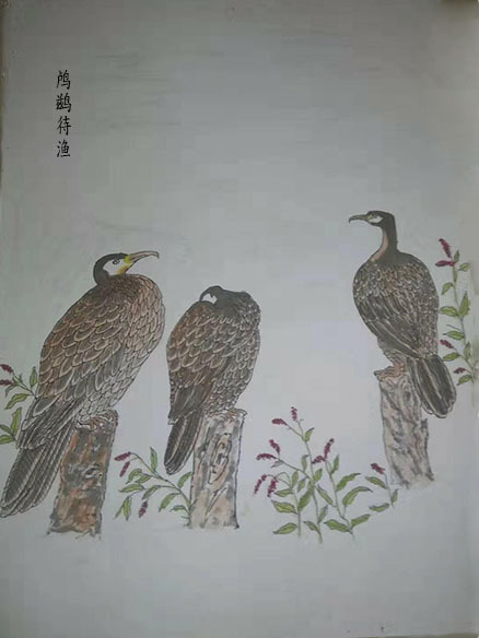 鸬鹚待渔(工笔画)__凤凰网