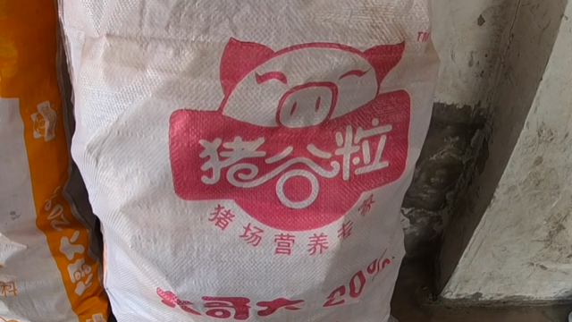农村装干柴的麻袋放在大门后麻袋写着猪谷粒小伙以为是朱古力