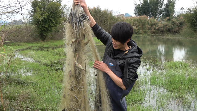 小伙河里放过夜网,第二天早上去收渔网时,收获让人大为吃惊!