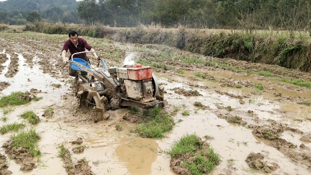 春耕到了农村哑巴大叔开拖拉机打田农民真不容易