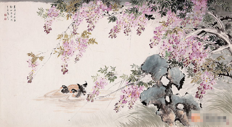 许芬|笔下的紫藤图国色天香