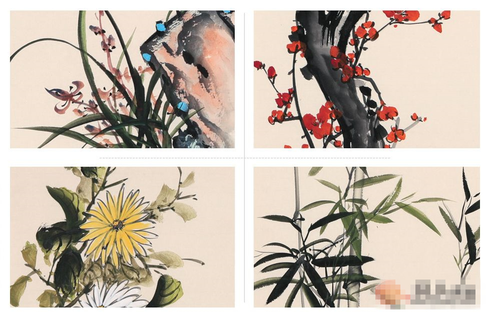 赏石荣禄梅兰竹菊国画作品,品四君子的雅士品格