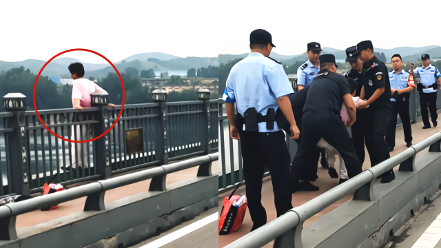 實拍:女子因家庭瑣事欲跳橋 特警到場機智一抱將其救下