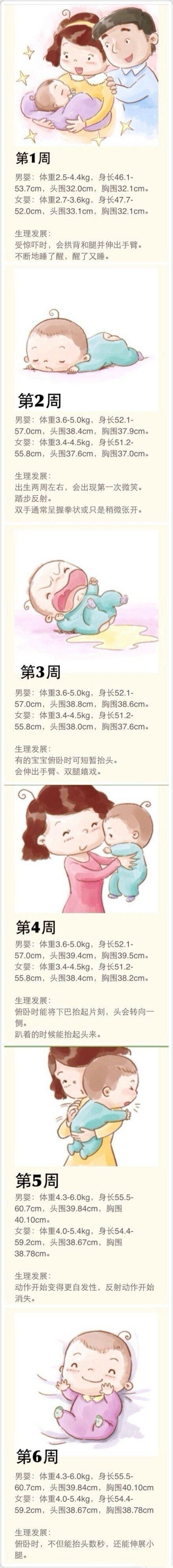 宝宝出生第1周 第52周身高 体重及生理发展图示 凤凰网