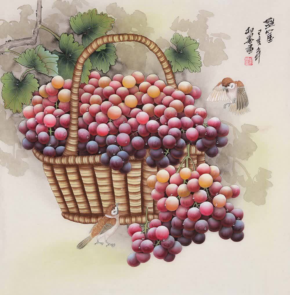 葡萄画的好工笔花鸟画家羽墨工笔葡萄佳作品赏