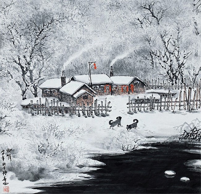 水墨雾凇雪景山水画家范喜伦笔下的雪域风情