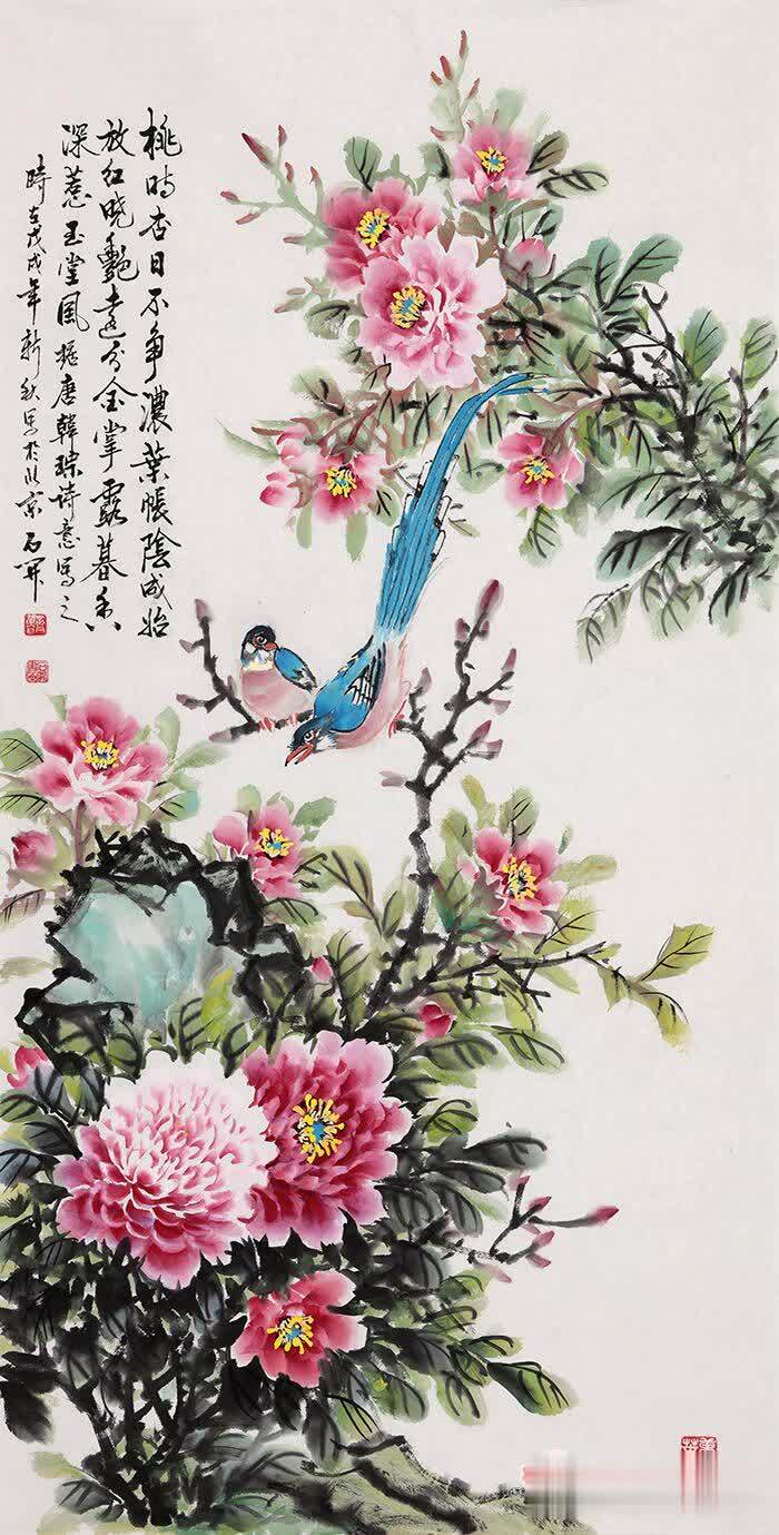 牡丹花与吉祥鸟组合寓意可真吉祥