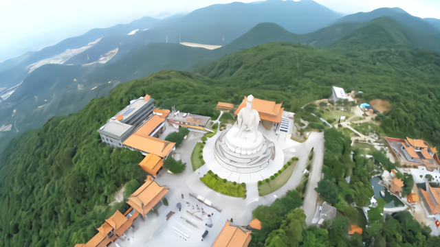 航拍绿水青山之间秀美的东莞观音山