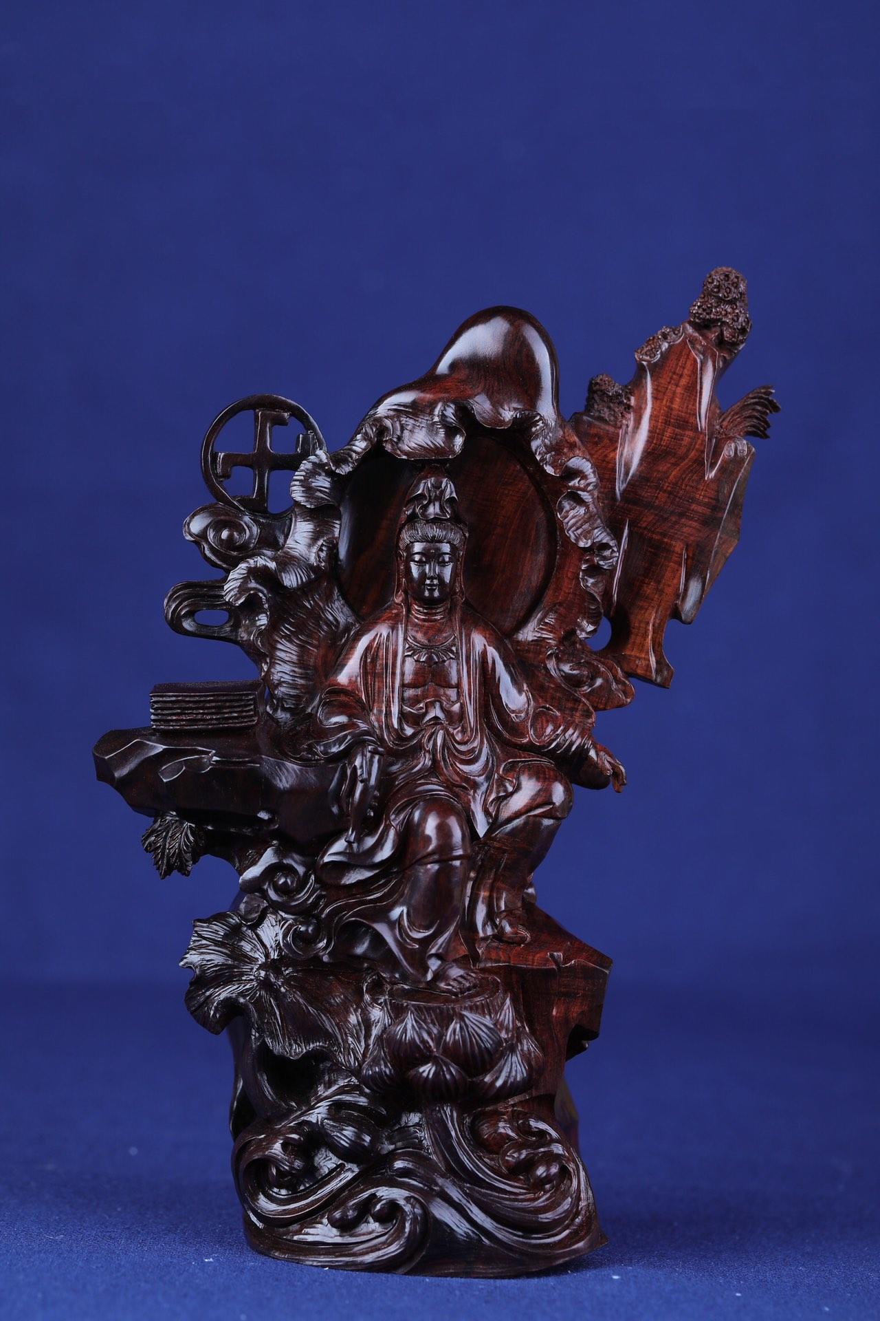 观音海南黄花梨浩浩红莲安足下弯弯秋月锁眉头