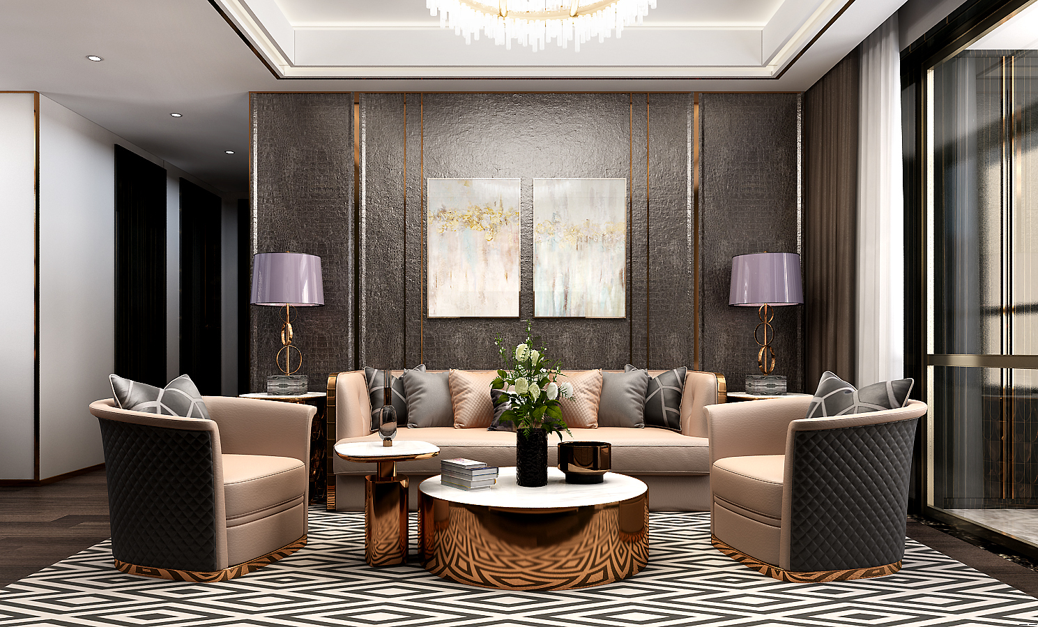 财富中心110平港式风格装修效果图,高端大气__凤凰网