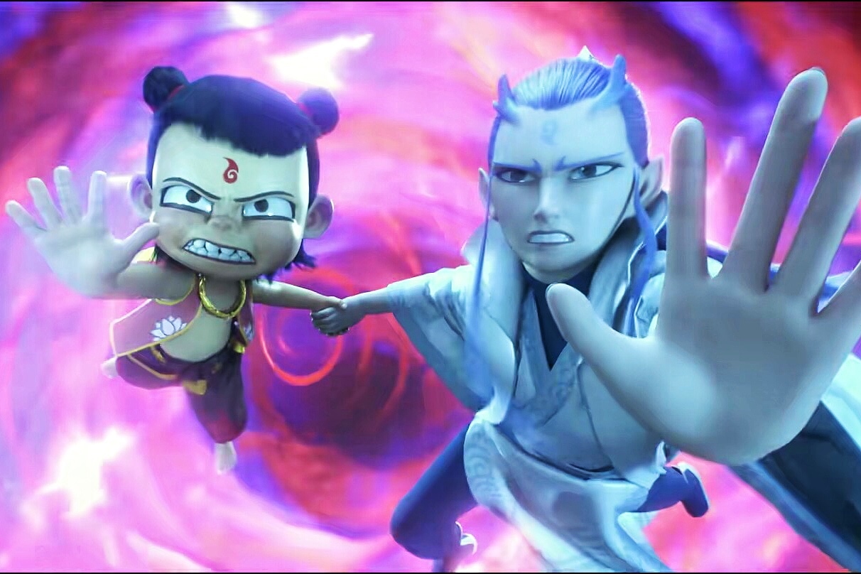 来和他一起抵抗天雷,龙珠魔丸合体破了天劫咒,加上太乙真人的七色宝莲