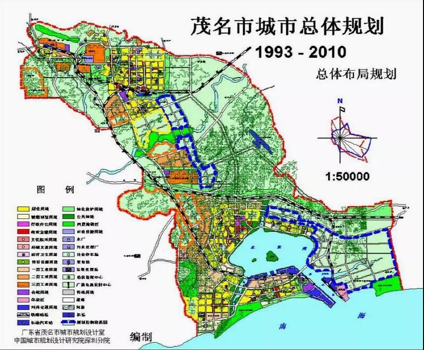 茂名市1987版城市总体规划图 1987年12月,将河东向北,东,南拓展并将