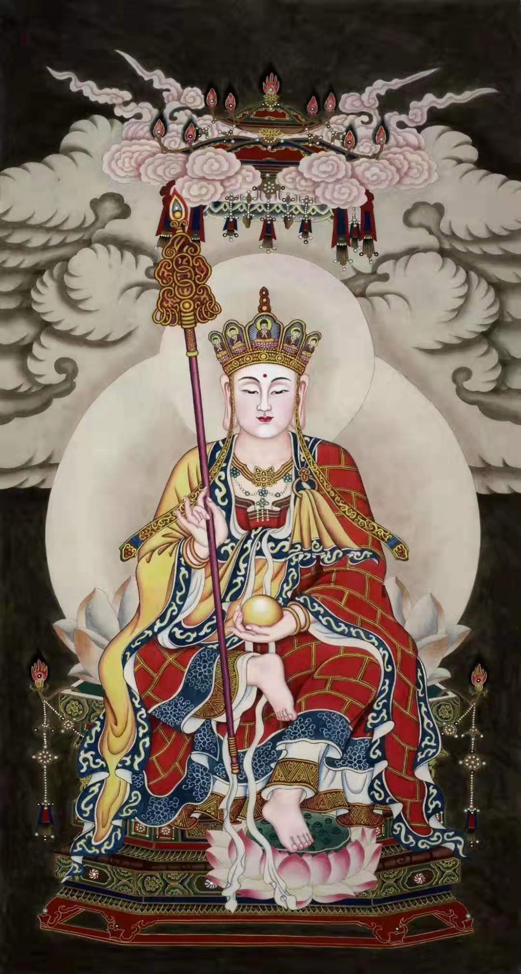 荣宝斋画院画家,黄开丛老师精品工笔,千手观音菩萨,尺寸180*50cm.